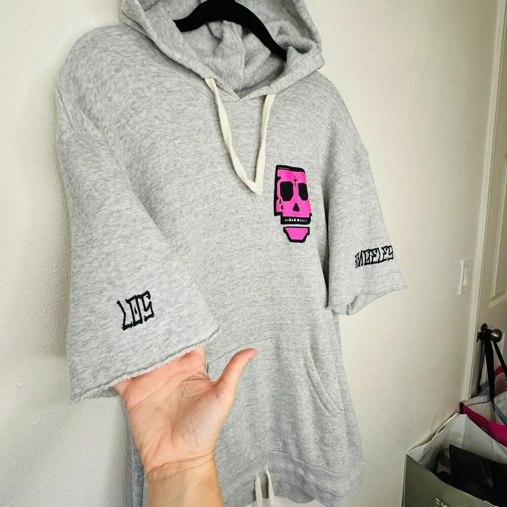 Purple Haus Machine Cut Short Sleeve Kangaroo Pouch Hoodie Pullover Sweater 2XL - Picture 6 of 14